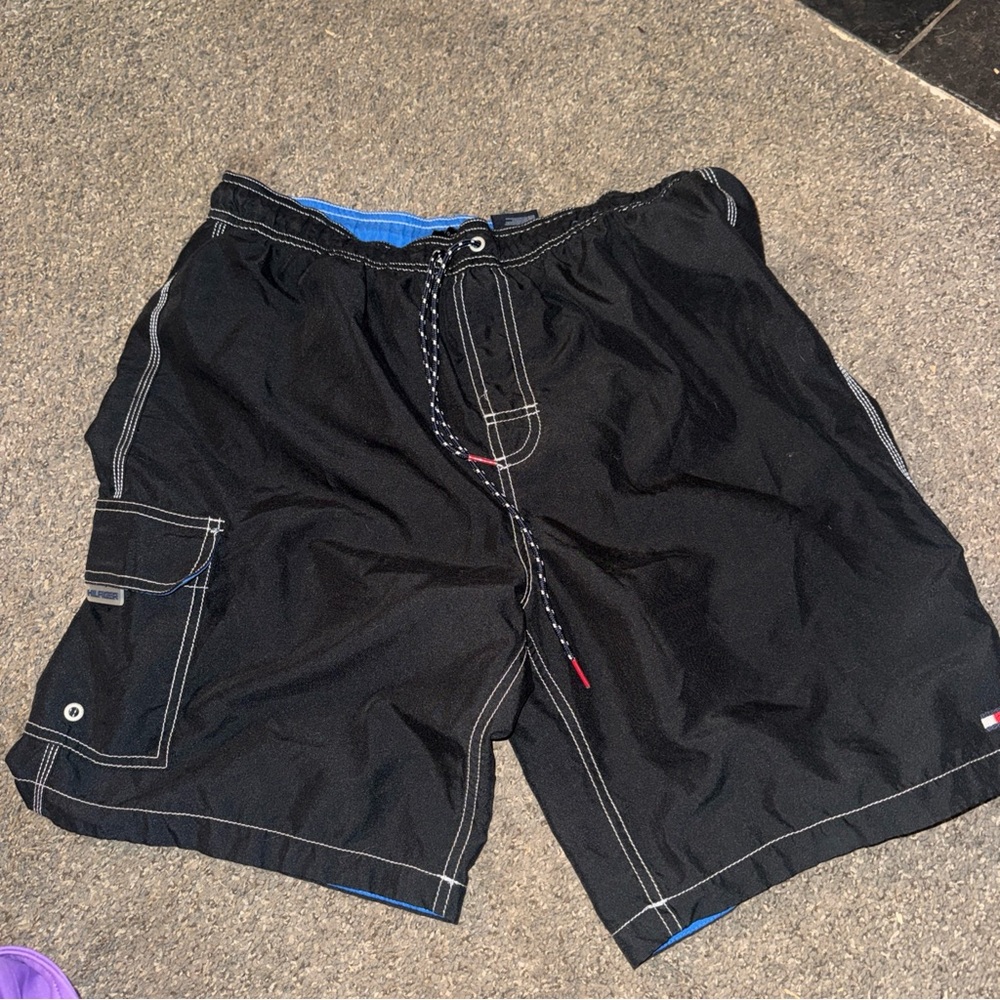 Tommy Hilfiger Black Swim Trunks with Blue Accents